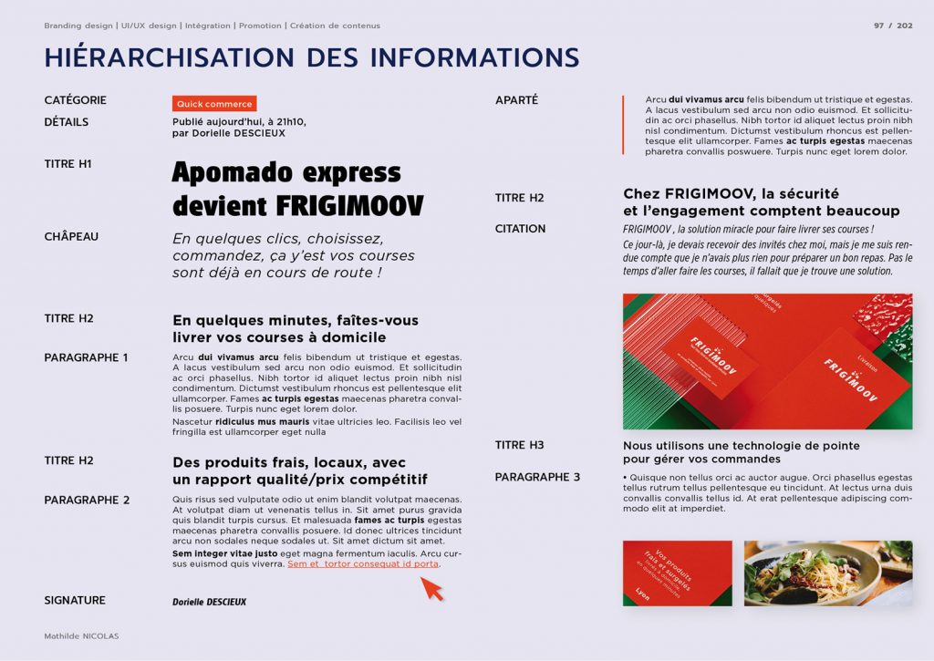 Projet FRIGIMOOV - dossier - charte graphique - hiérarchisation des informations